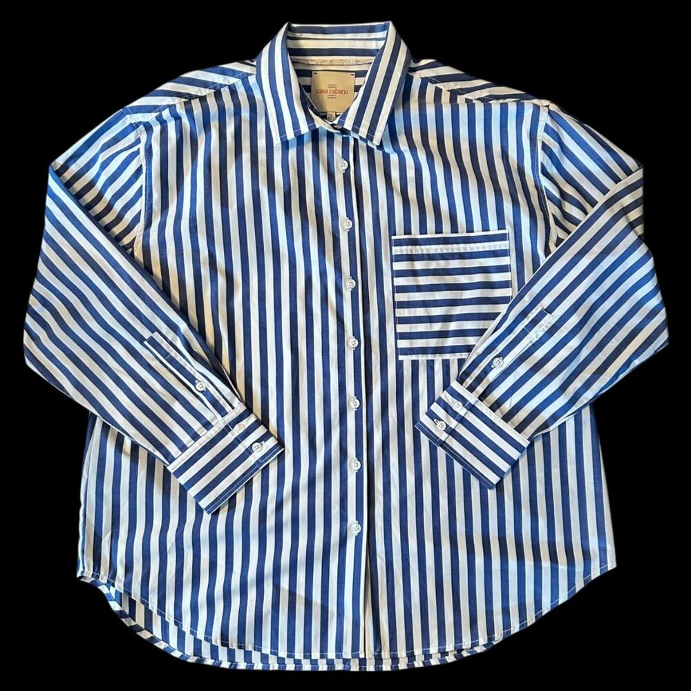 Casa Cabana Bethany Stripe Beachy Classic Button Up Shirt XL